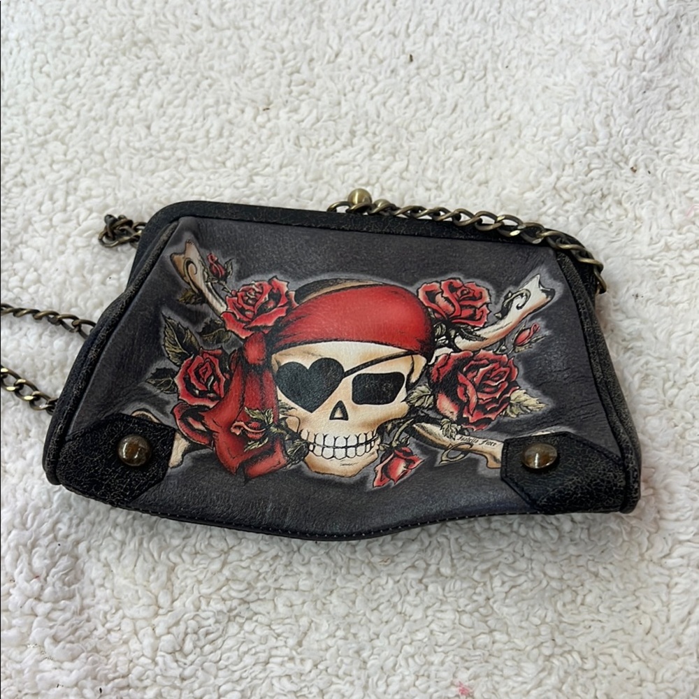 Isabella Fiore Black and Red Skull Clutch